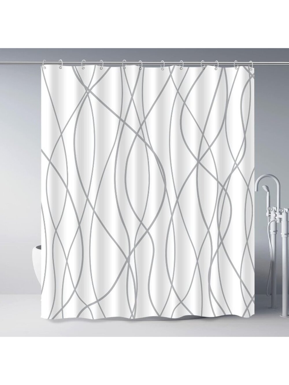 New Striped Shower Curtain for Bathroom, Grey White, 72" W x 72" L